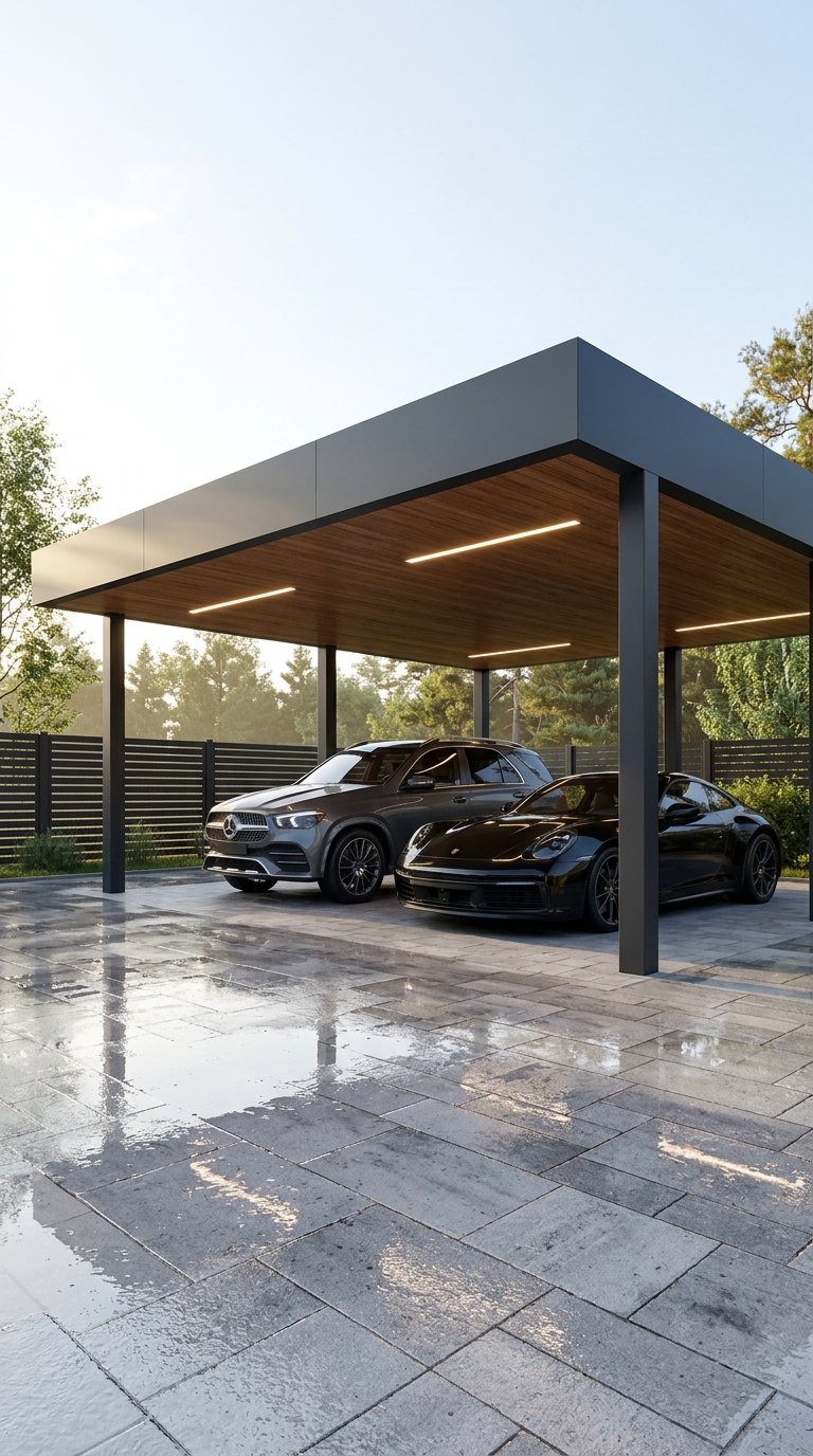 CARPORT WOOD LINE – С дървен таван и LED